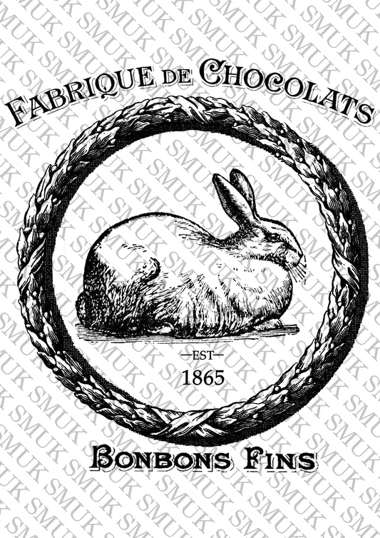 Chocolate bunny - Printable Old School Transfer - Decoupage