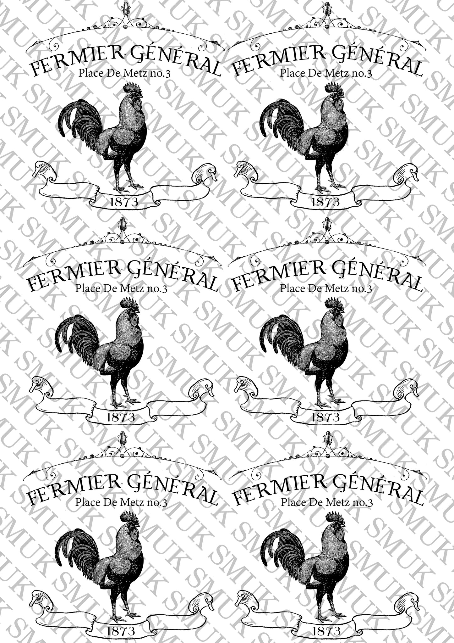 Fermier Rooster - Printable Old School Transfer - Decoupage