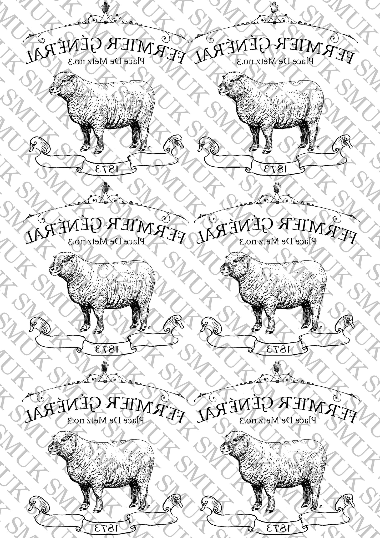 Fermier Sheep - Printable Old School Transfer - Decoupage