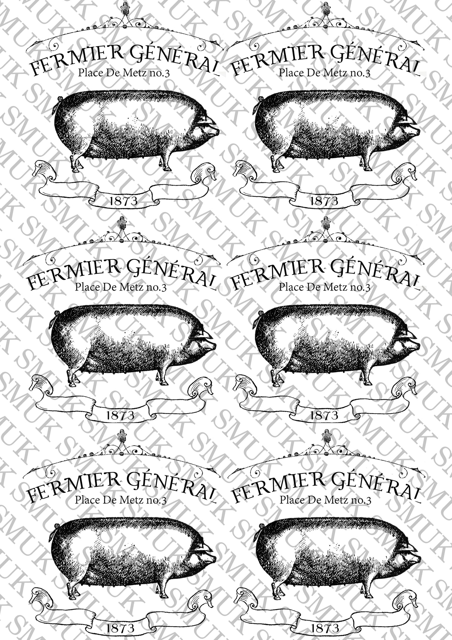 Fermier Pig - Printable Old School Transfer - Decoupage