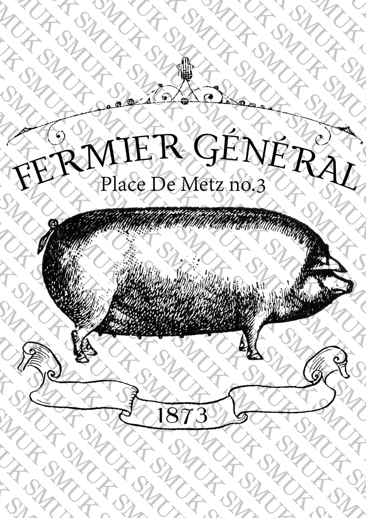 Fermier Pig - Printable Old School Transfer - Decoupage